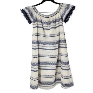 BUCKLEY K Blue and White Embroidered Dress Womens Size Extra Small XS Boho Beach